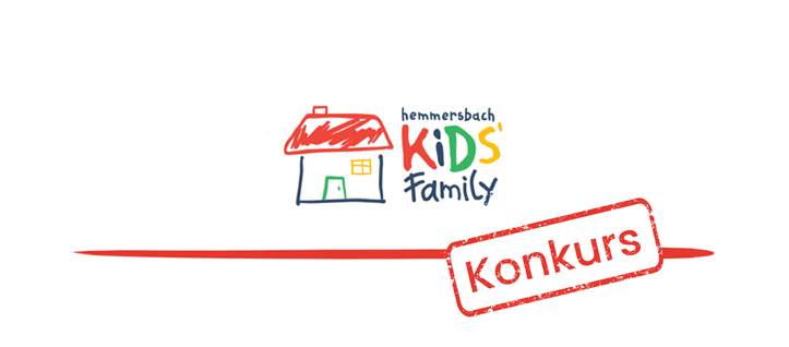 Plakat reklamujący konkurs - domek z czerwonym dachem, na kolorowo napis fundacji oraz czerwonym kolorem napis KONKURS