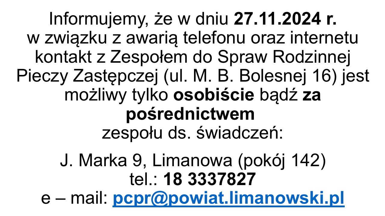 informacja dot. pracy pcpr, treść informacji w tekscie