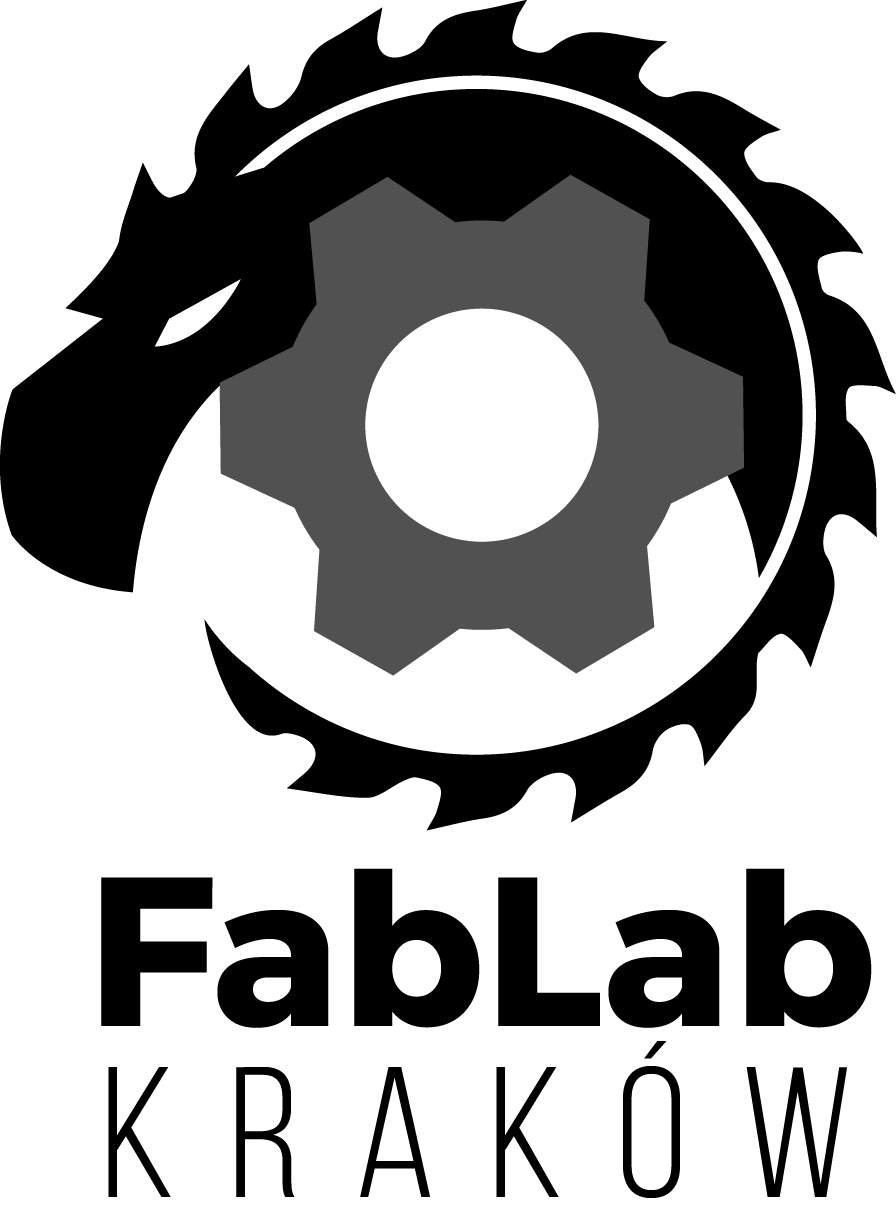 logo stowarzyszenia fablab kraków. czarne koło zębate