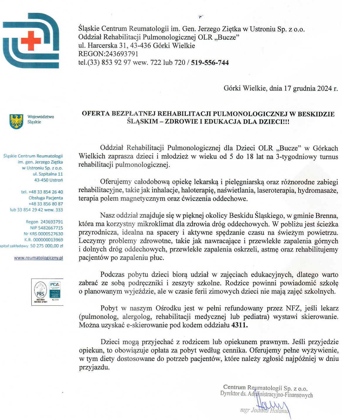 Informacja pisemna, w treści artykułu zawarto ogłoszenie